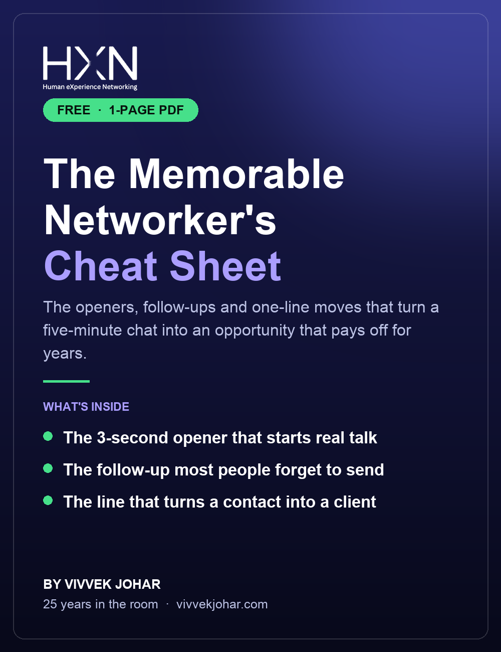 The Memorable Networker&rsquo;s Cheat Sheet &mdash; free PDF