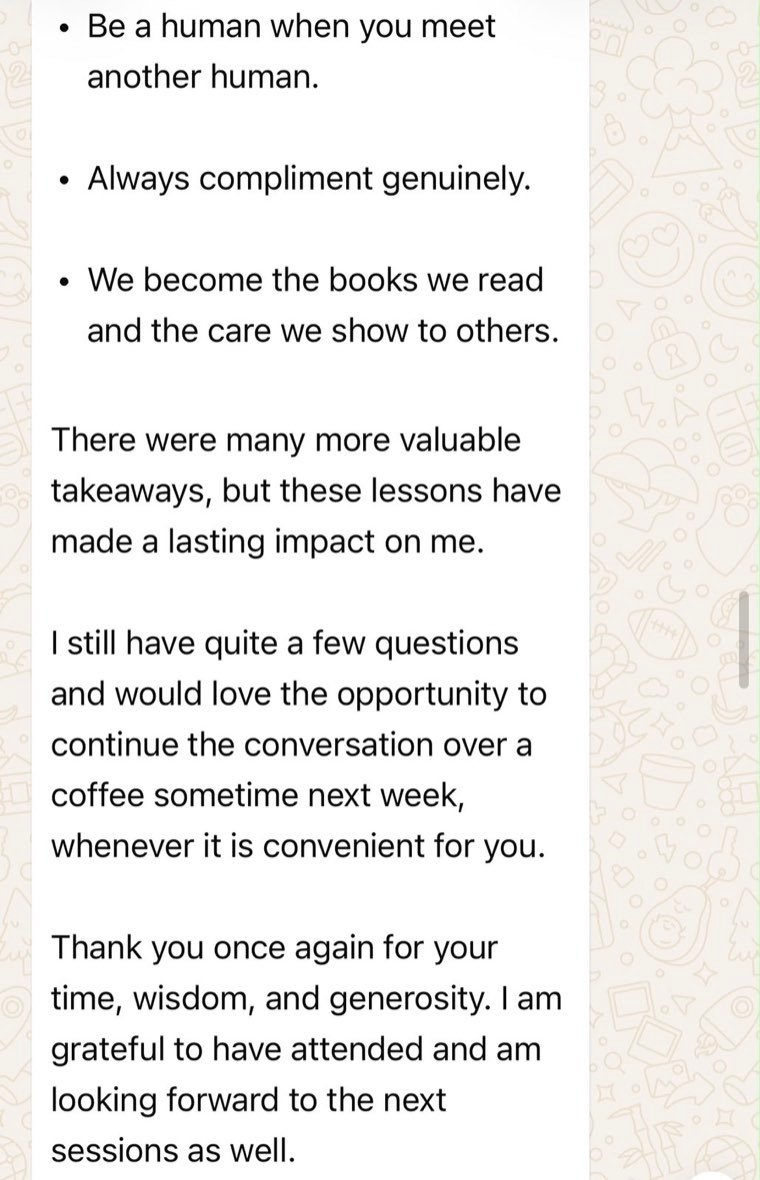 A message Vivvek Johar received after an HXN networking session