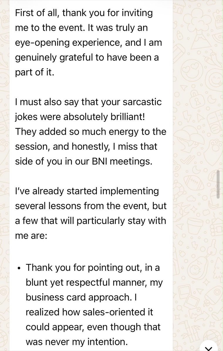 A message Vivvek Johar received after an HXN networking session