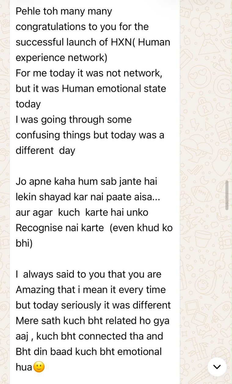 A message Vivvek Johar received after an HXN networking session