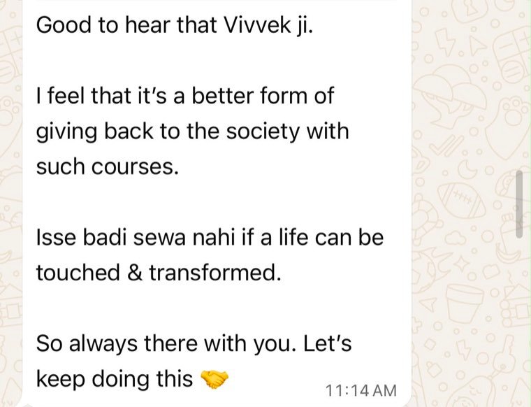 A message Vivvek Johar received after an HXN networking session